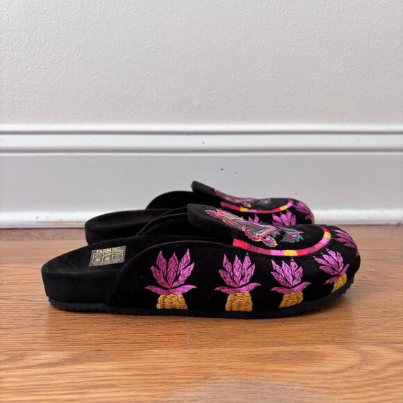 FARM Rio Black Velvet Tapestry Clog Mules - Picture 2 of 9